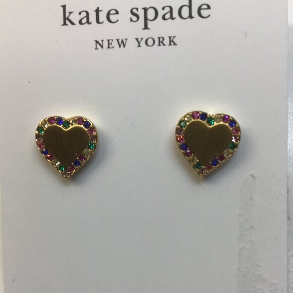 Kate Spade New Gold Heart with Rhinestone Trim Earrings - Picture 1 of 3